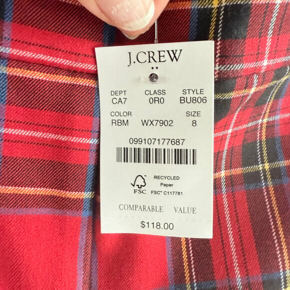 J Crew Tartan Plaid Pants Straight Leg Ankle Festive Christmas Check Women 8 - Picture 4 of 6